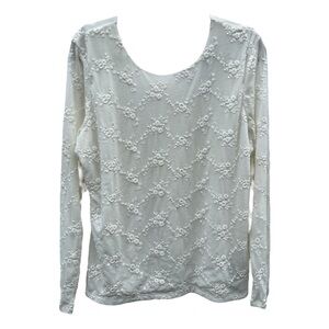 Liz Claiborne  XL White Lace Embroidery Semi Sheer Long Sleeve Coquette Top‎ NWT